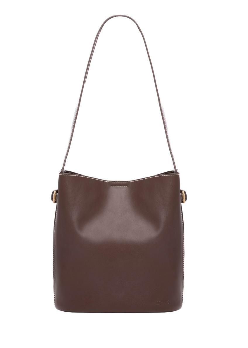 Dark brown women's imitation leather handbag TOREC-1214-1H(W26), front product view on white background.