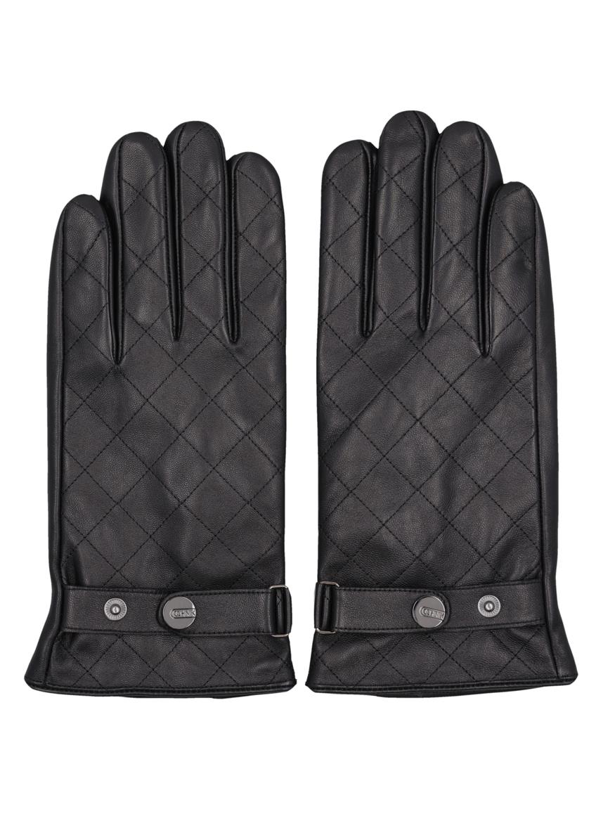 Men's black leather gloves with wool REKMS-0082-9P(Z26)