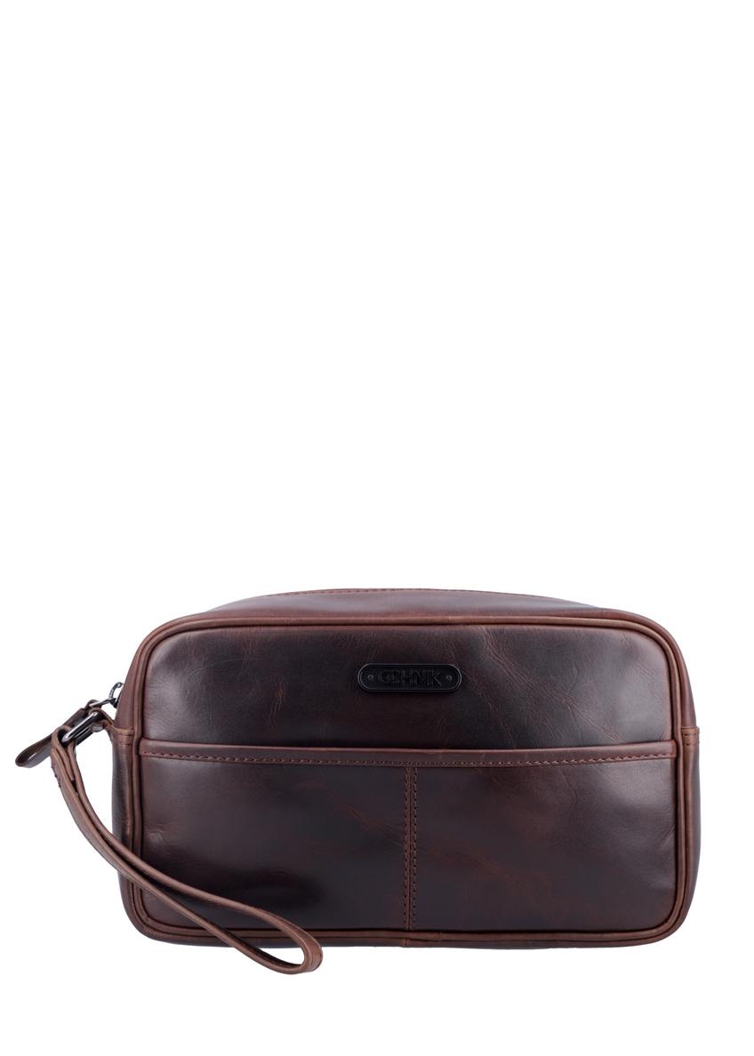 Dark brown leather men's cosmetic bag TORMS-0544-1I(Z26), front product view on white background.