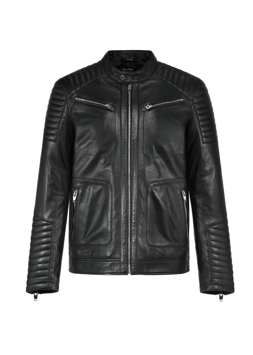 Black men's leather jacket KURMS-0382-1283(Z25)