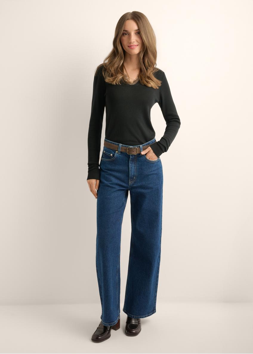 Thin black women's sweater with lace accent SWEDT-0262-99(Z26)