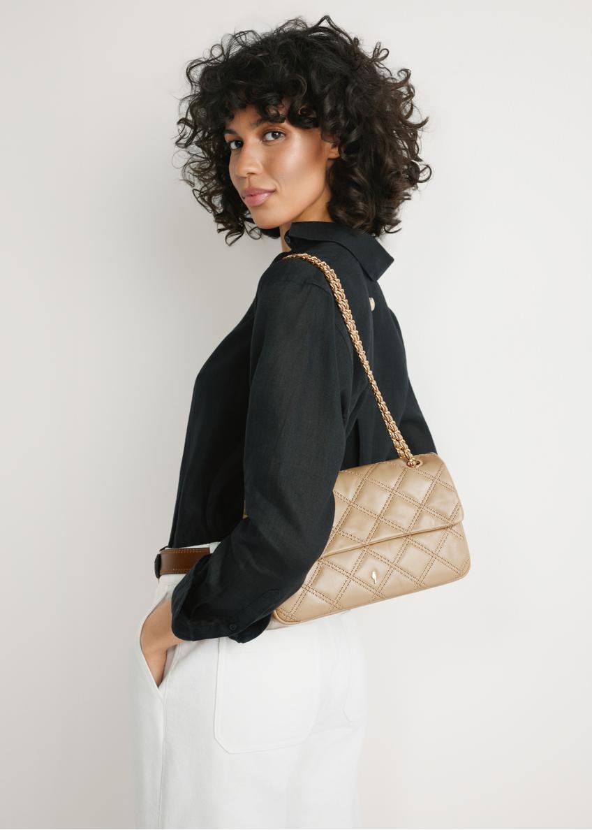 Beige leather women's handbag with chain TORES-1110-1B(W26)