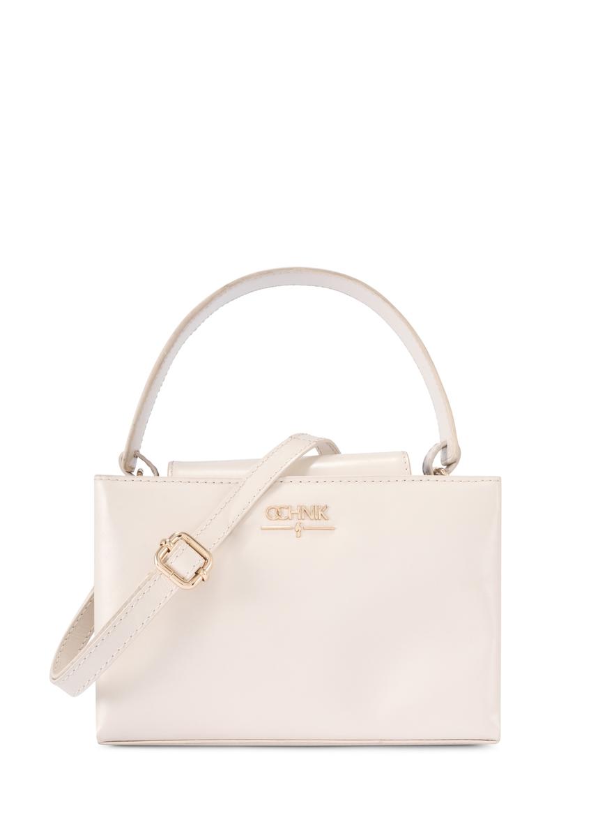 Cream leather trunk bag TORES-1270-0B(W26), front product view on white background.