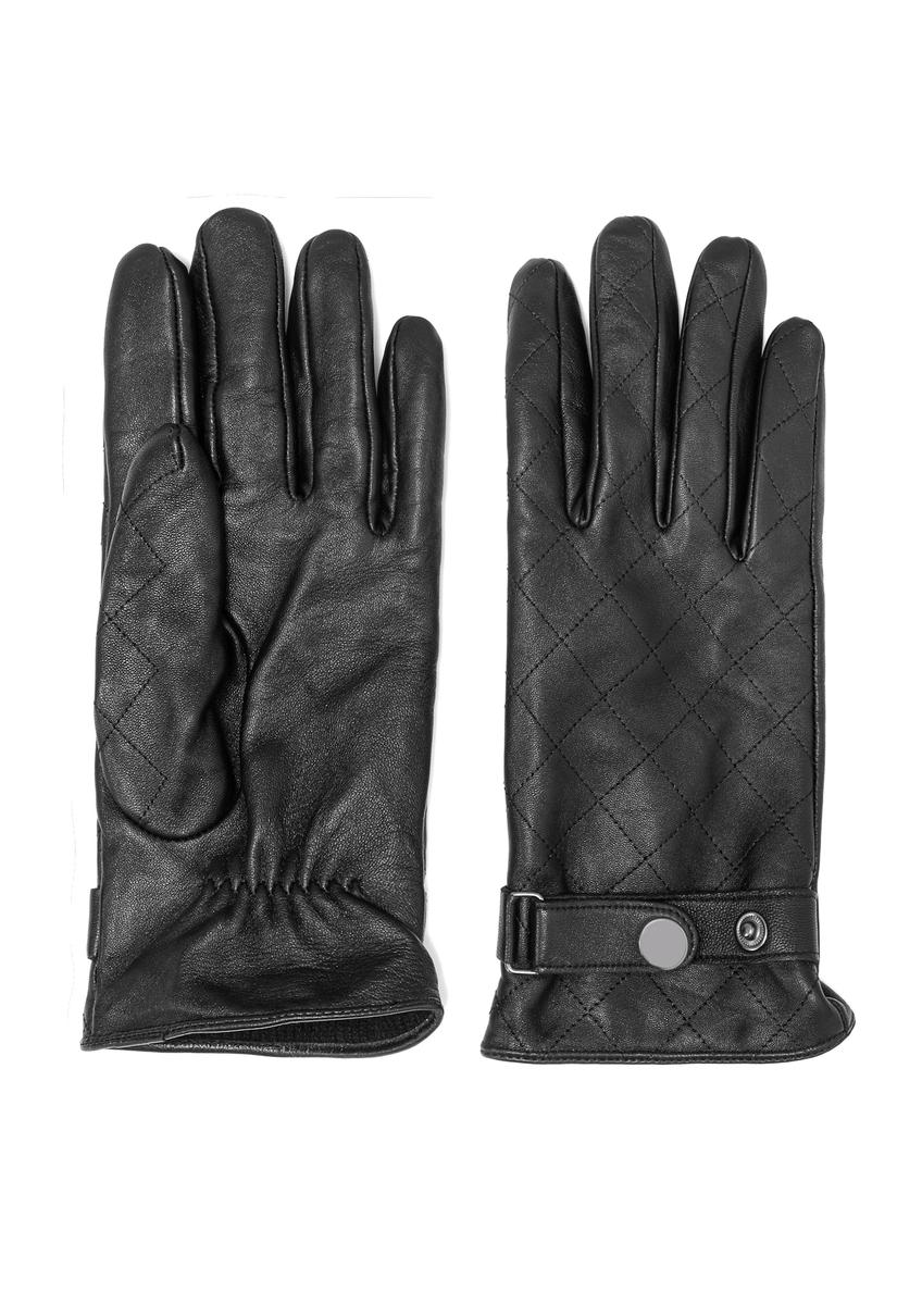 Men's black leather gloves with wool REKMS-0082-99(Z25)