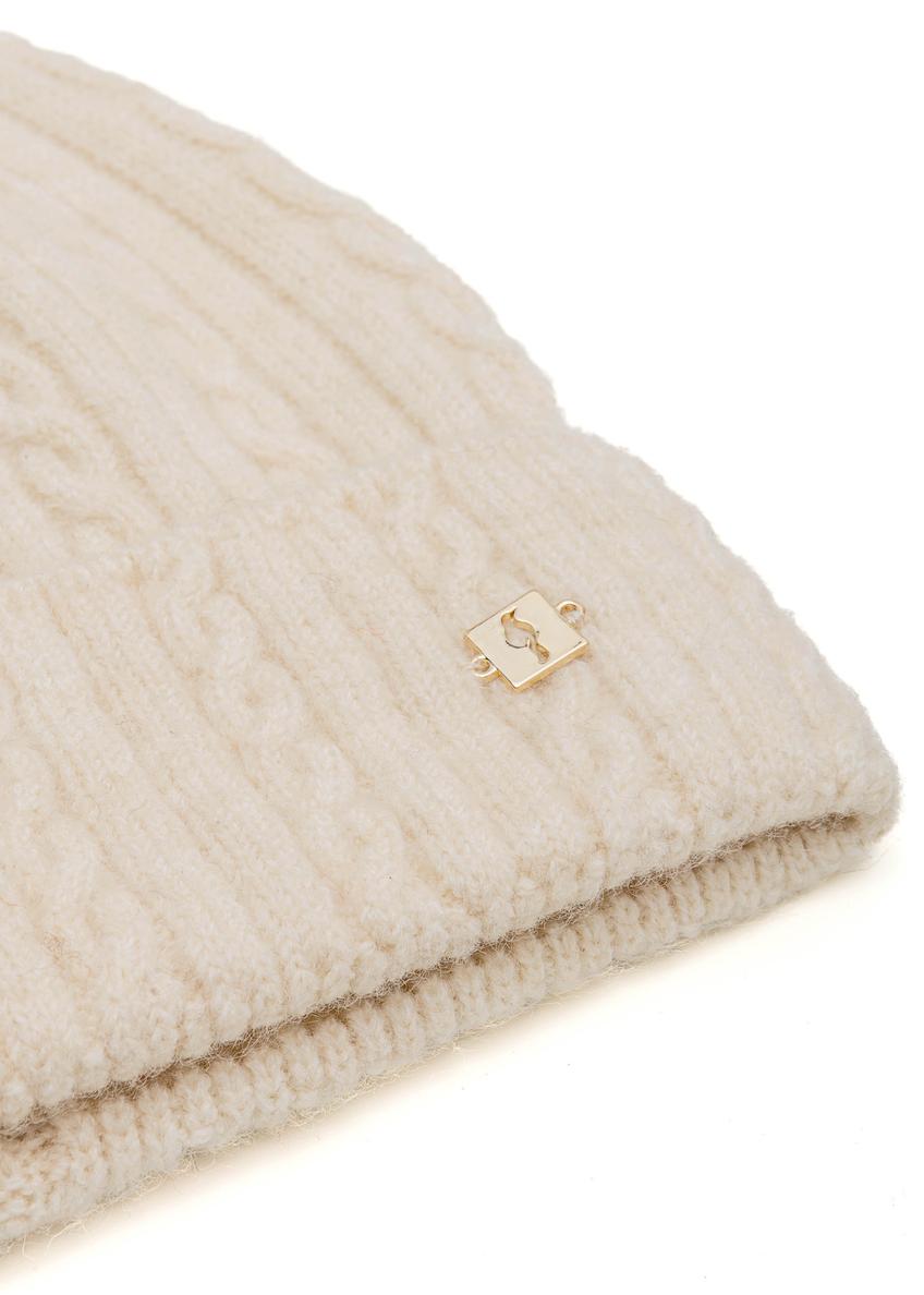 Cream women's cap with braids CZADT-0170-16(Z25)