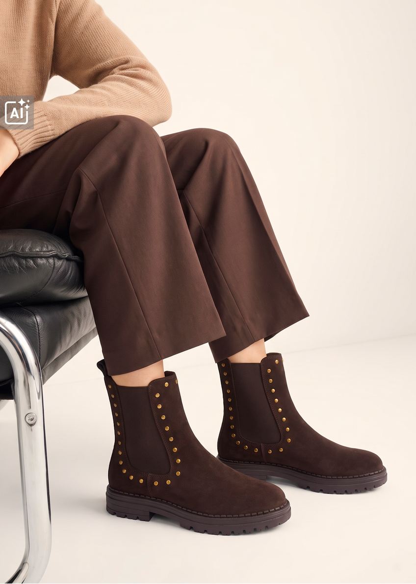 Dark brown suede women's Chelsea boots BUTYD-1277-1I(Z26)