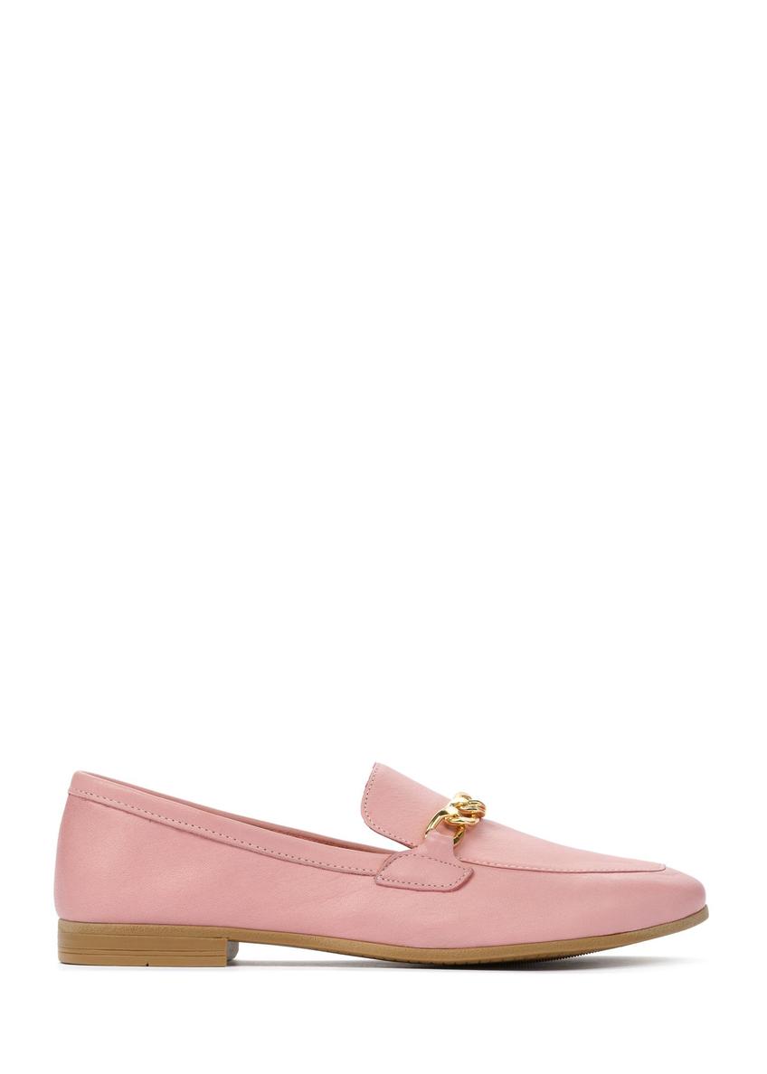 Women's pink leather loafers with chain BUTYD-0914-31(W25)