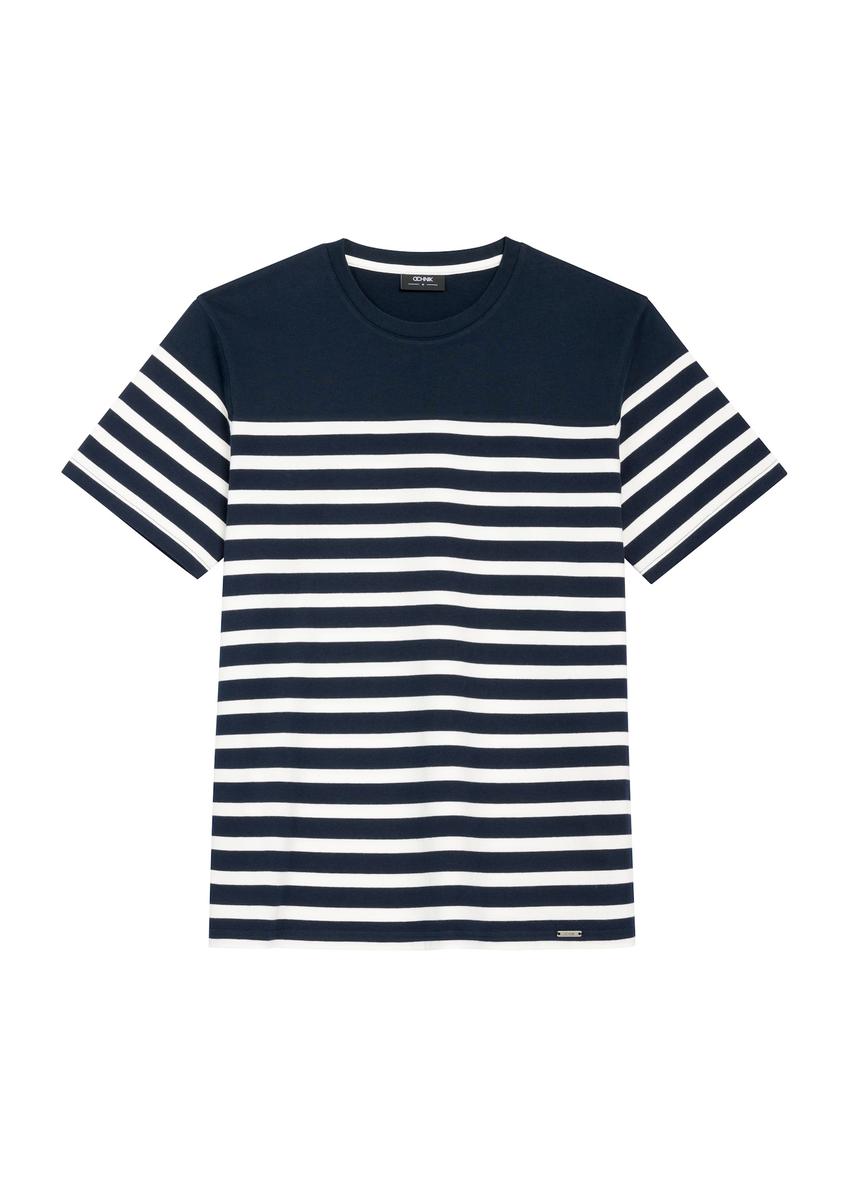 Men's navy blue striped T-shirt TSHMT-0139-7E(W26)