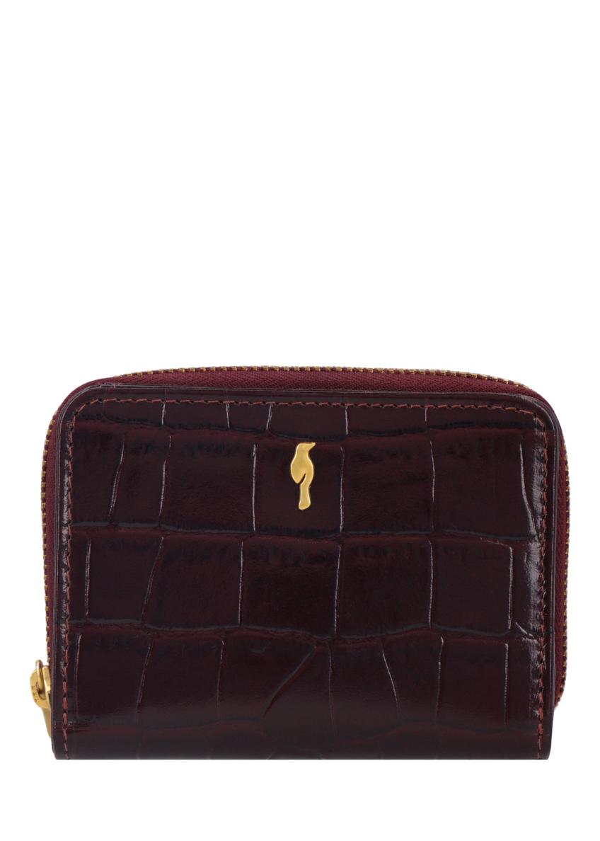 Burgundy women's croco wallet PORES-0888B-4D(Z26), front product view on white background.