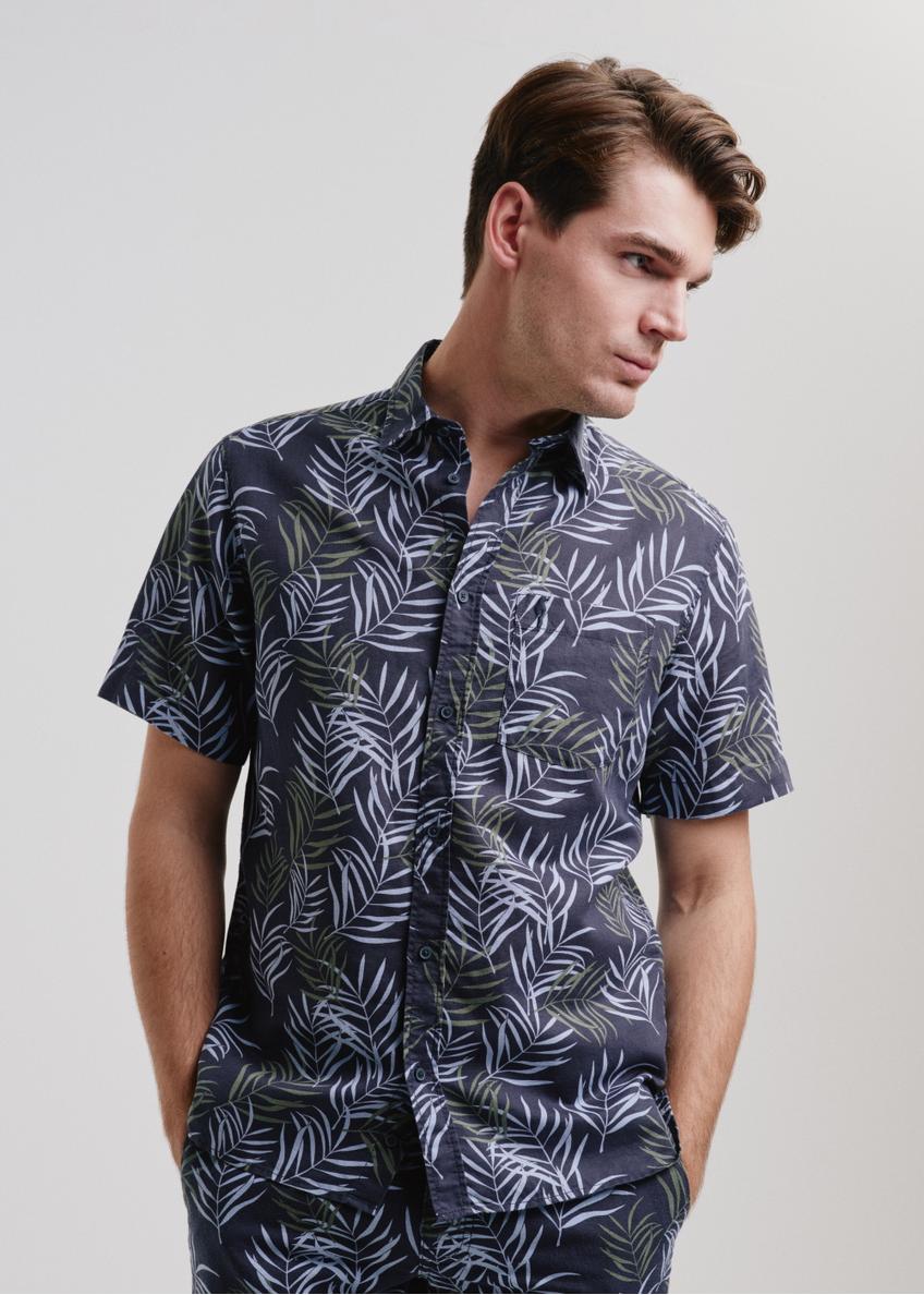 Navy blue men's short sleeve shirt KOSMT-0327-69(W24)