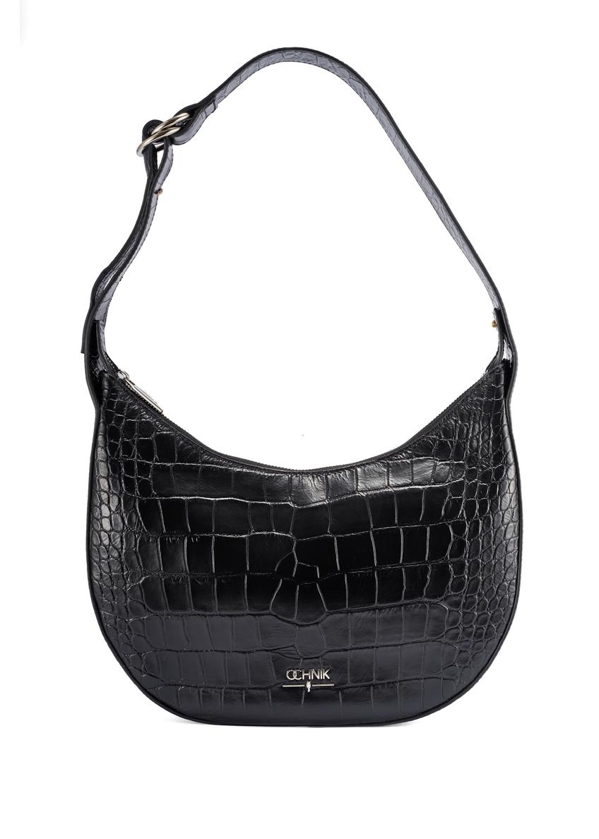 Black croco leather handbag TORES-1172-99(Z25) - front product view on white background.