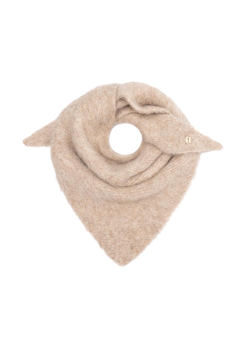 Beige women's alpaca wool scarf SZADT-0223-1B(Z26), front product view on white background.