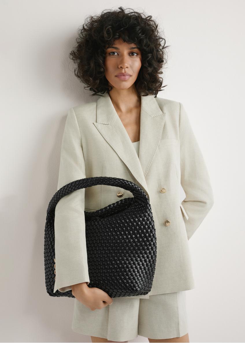 Black woven shopper bag TOREC-1148-99(W26)