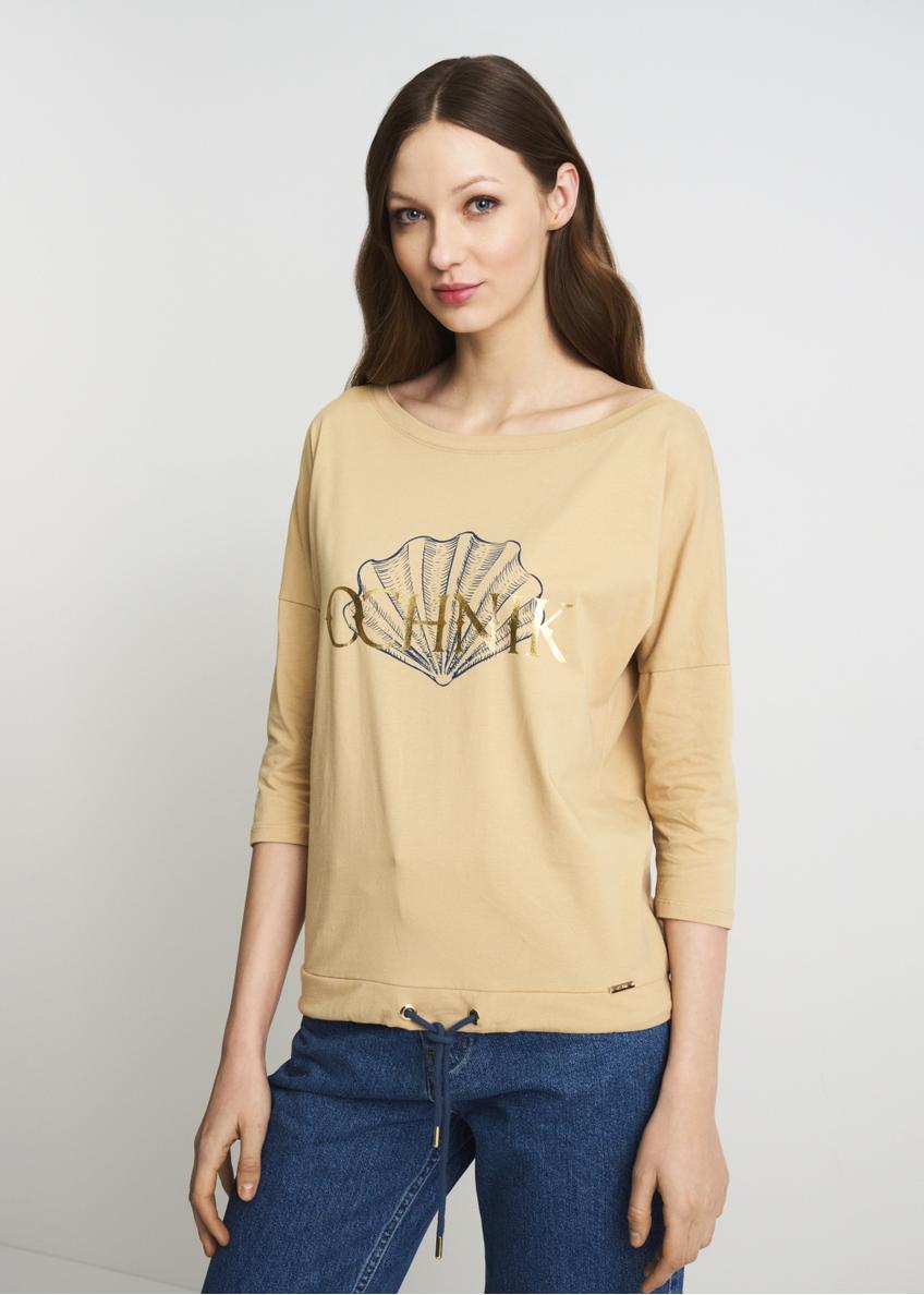 Beige women's blouse with logo OCHNIK BLUDT-0146-80(W22)-01