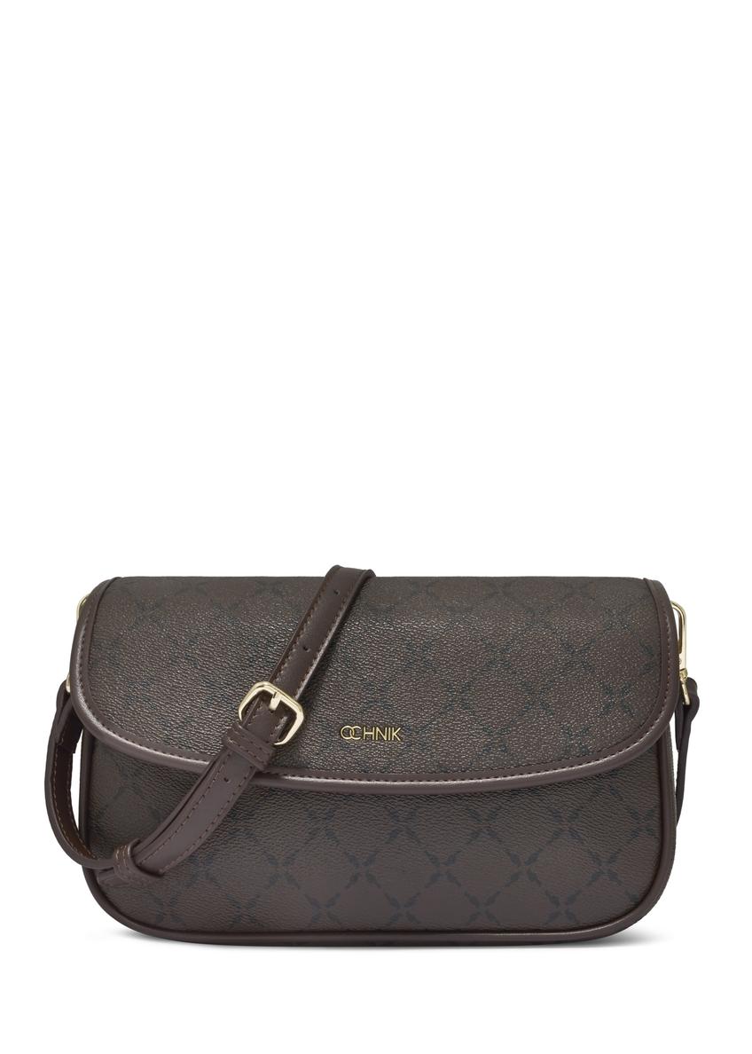 Brown messenger bag with monogram TOREC-1300-1P(Z26), front product view on white background.
