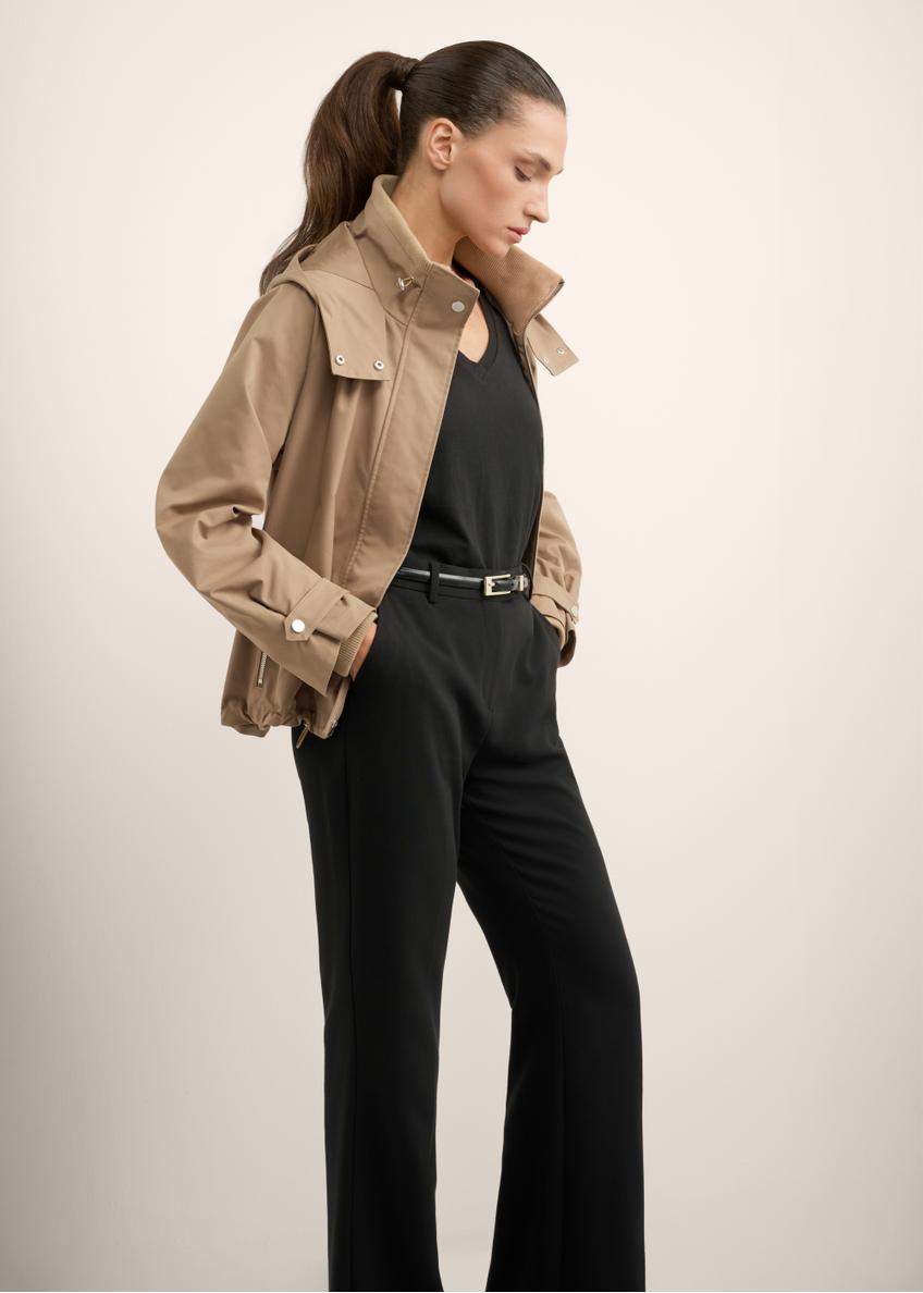 Beige women's transitional jacket KURDT-0644-1D(Z26), side view of the product on the model. Full body visible.
