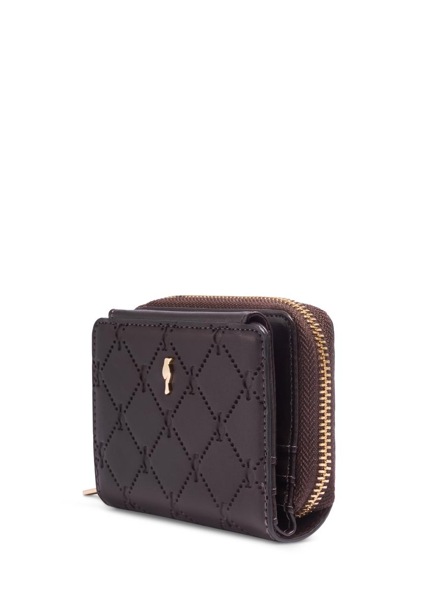Small brown women's wallet with monogram POREC-0349A-1I(Z26)