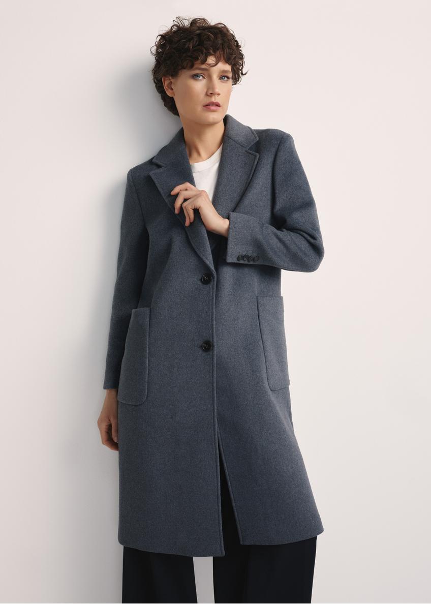 Women's Gray Wool Coat PLADT-0065-91(Z25) - Front product view of a model against a white background. Knee-length silhouette visible.