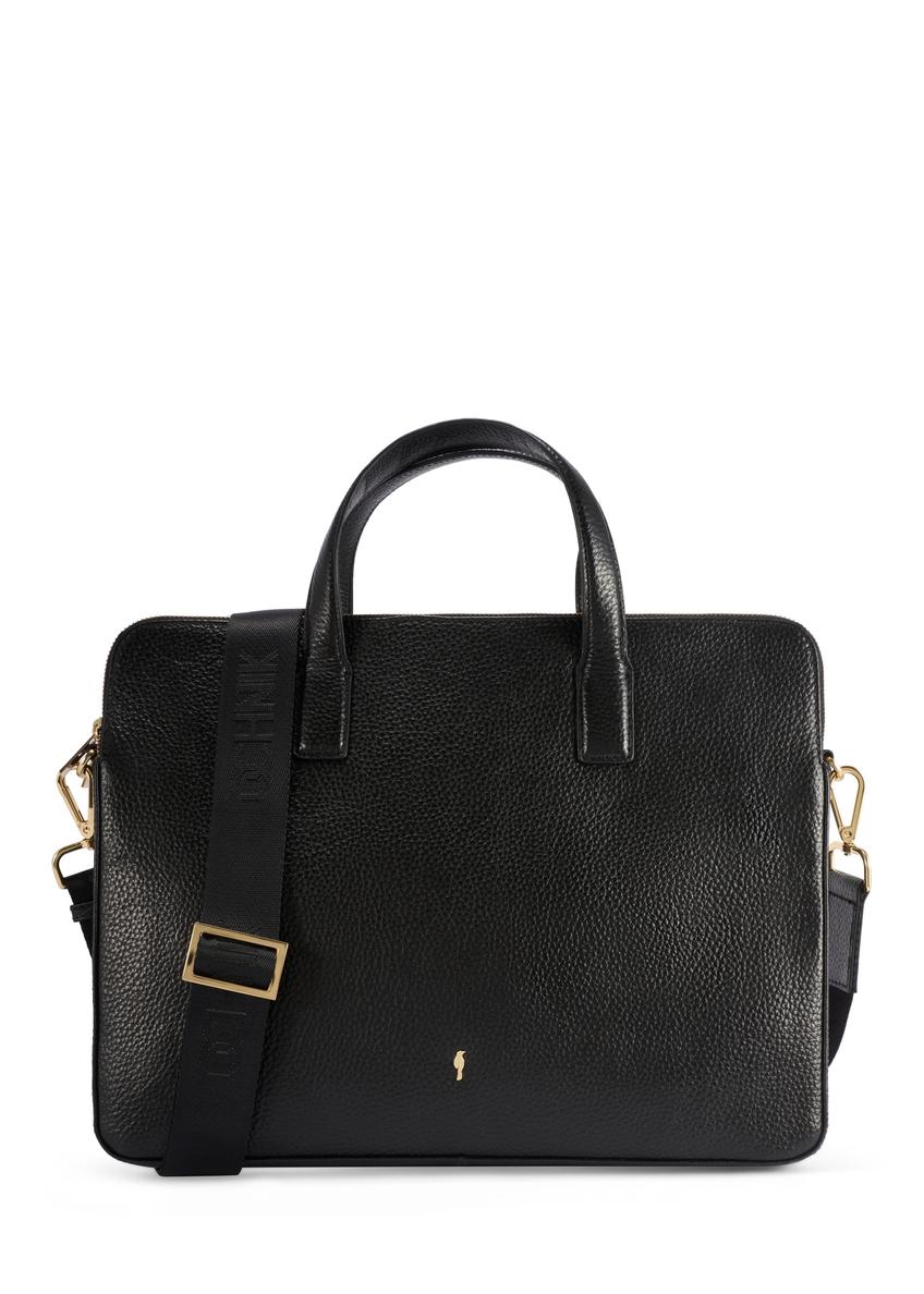 Black leather laptop bag TORES-1070A-99(W26), front product view on white background.