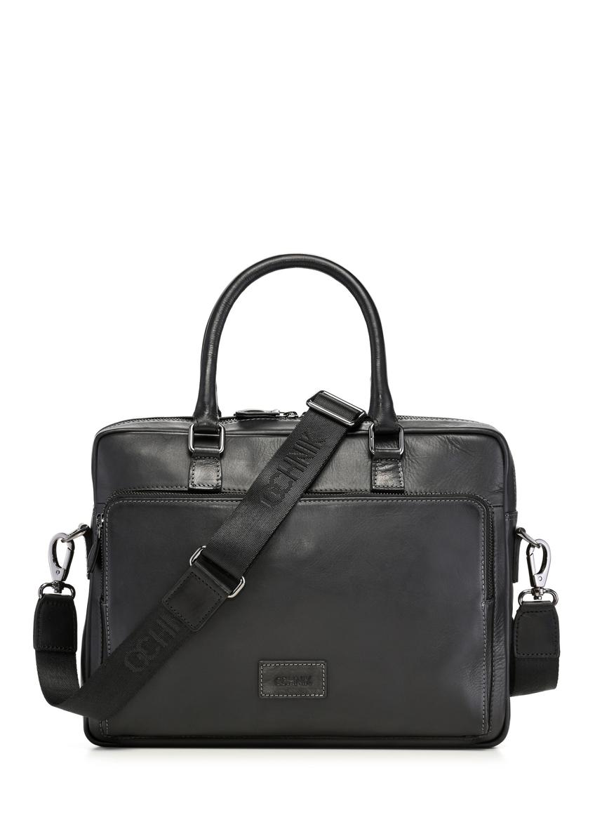 Black leather two-compartment men's bag TORMS-0525-99(Z26) - front product view, on white background.