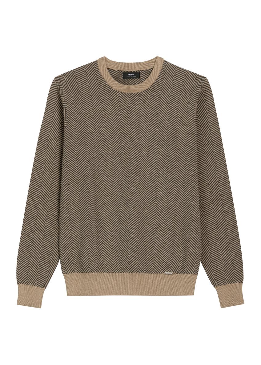 Dark beige men's patterned sweater SWEMT-0195-1D(Z26)