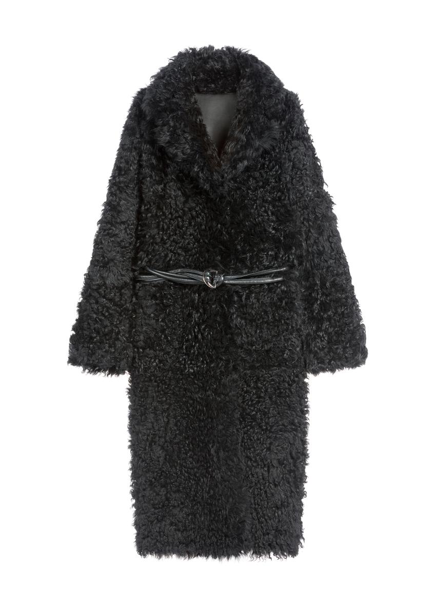 Black double-sided women's sheepskin coat KOZDS-0091-1395(Z25), product view from the front on a white background.