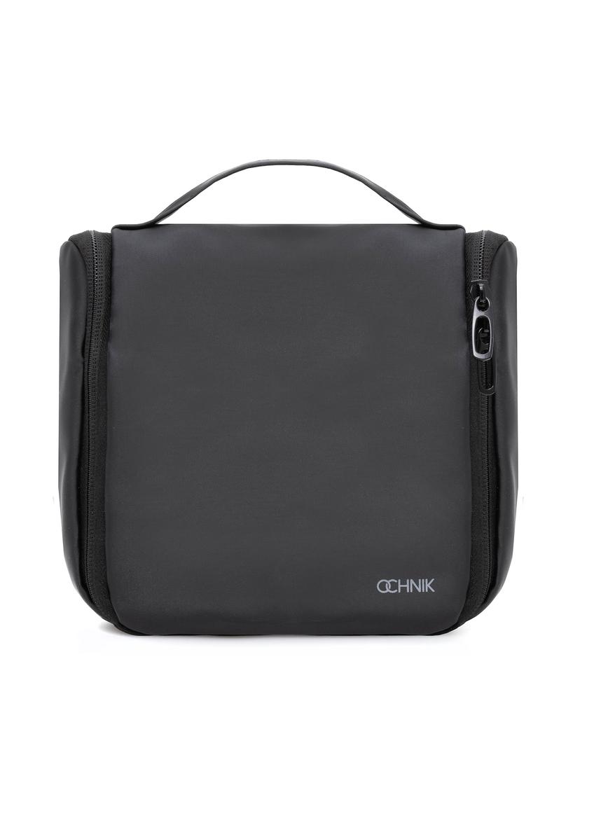 Black travel cosmetic bag AW-018-0001-99(W25), front product view on white background.