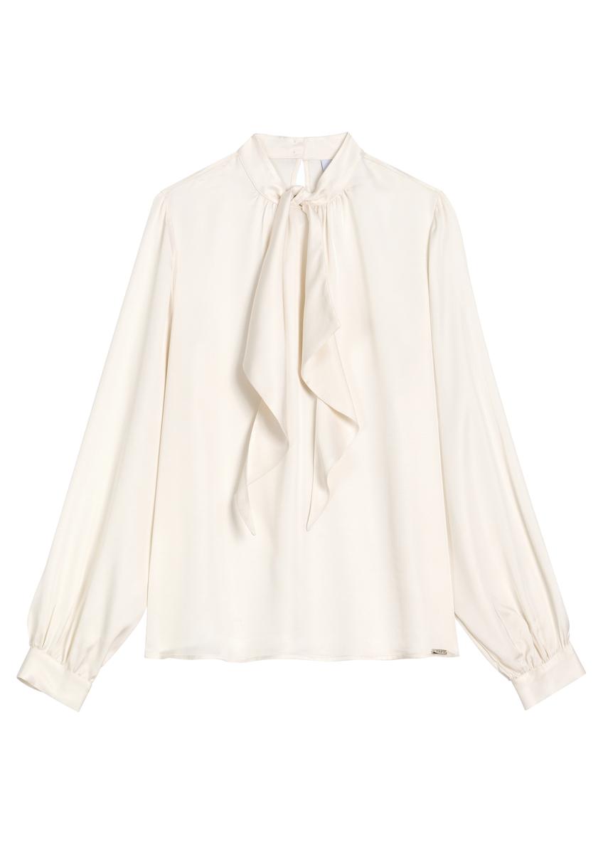 Cream elegant women's blouse with tie BLUDT-0213-0C(Z26)