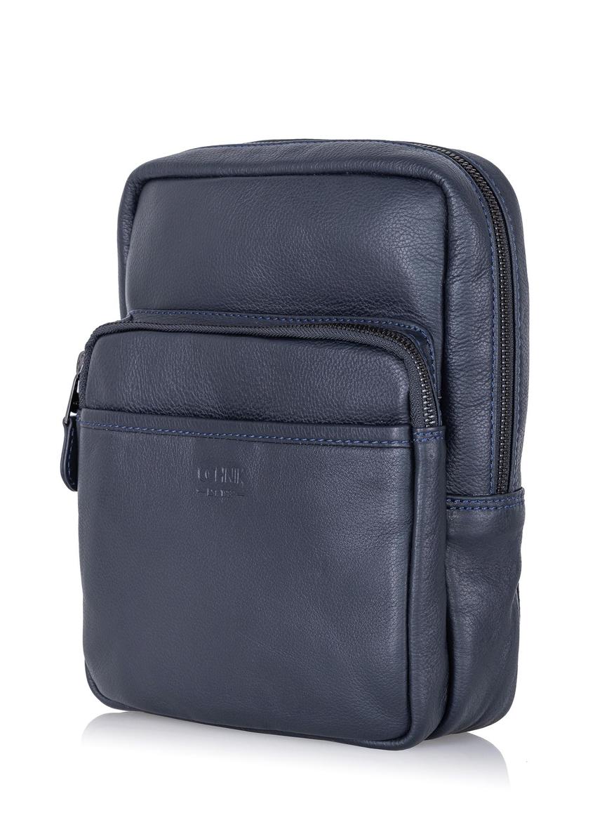 Leather navy blue men's zipper bag TORMS-0016D-69(W25)