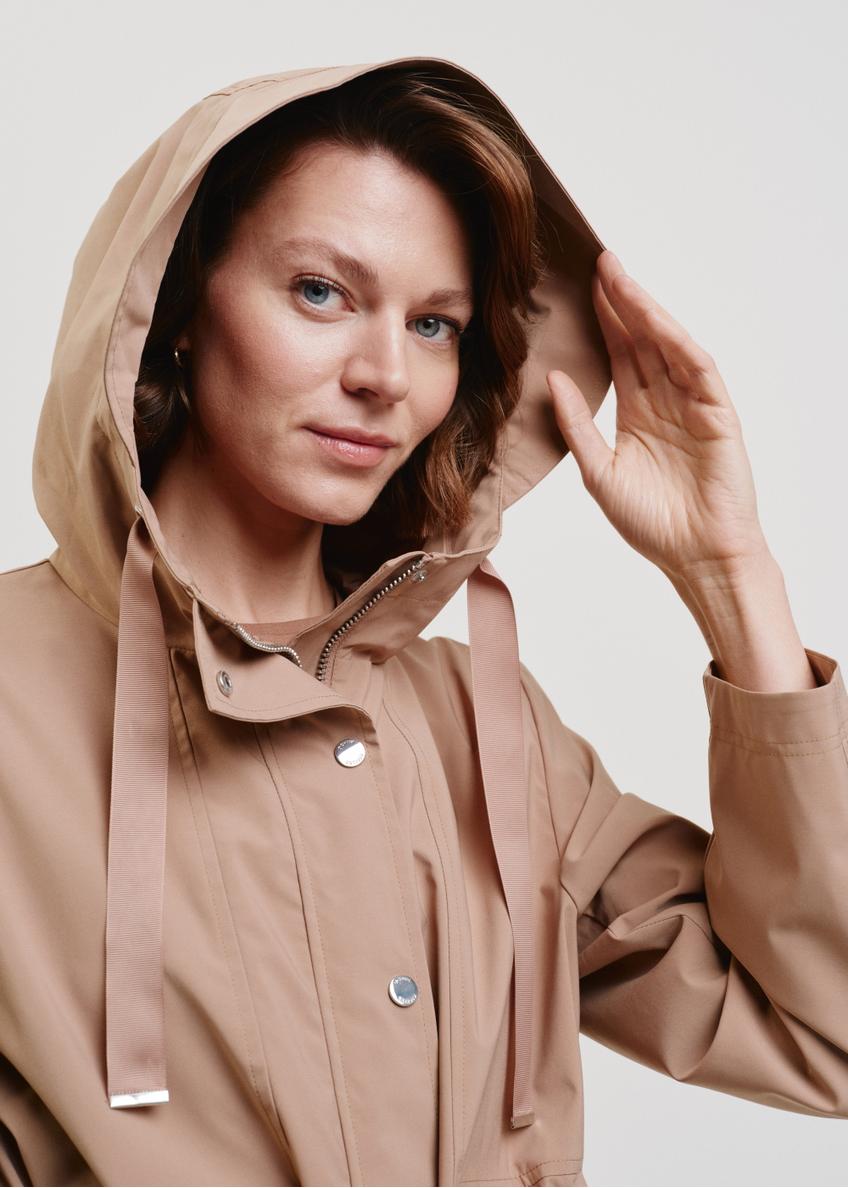 Women's beige hooded trench KURDT-0511-81(W24)