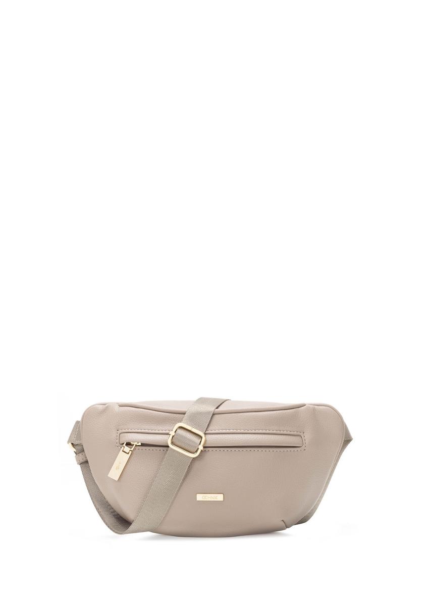 Beige women's imitation leather waist bag TOREC-1194-1D(W26) - front product view, on a white background.