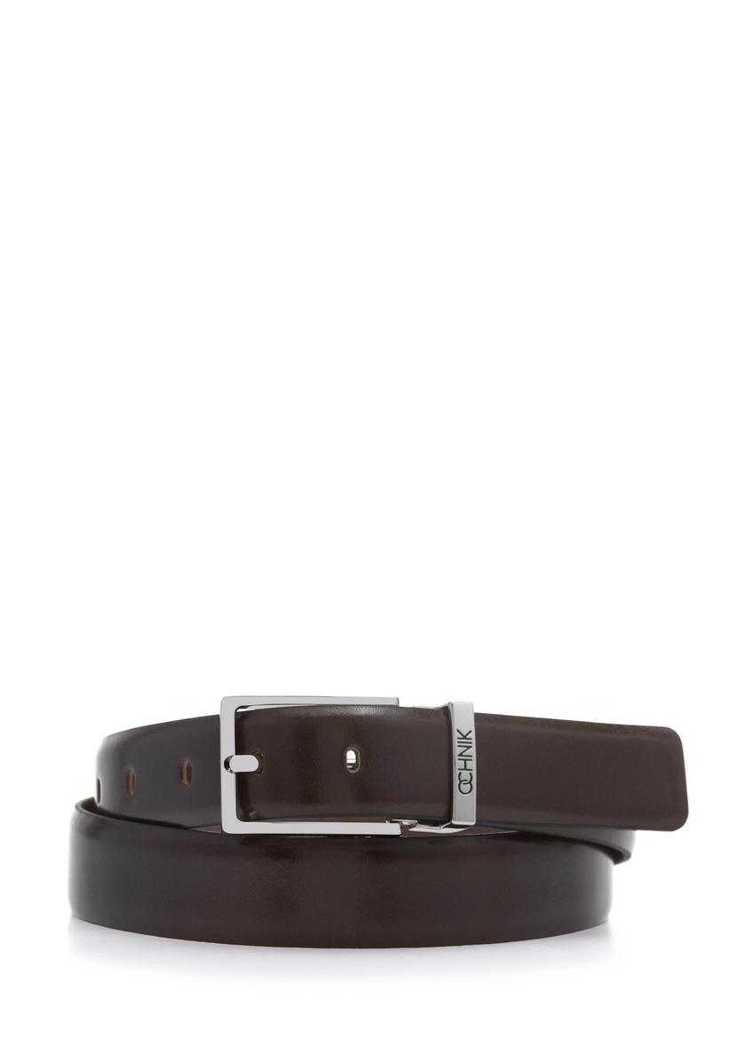 Brown men's leather belt PASMS-0263-89(W25), front product view on white background.