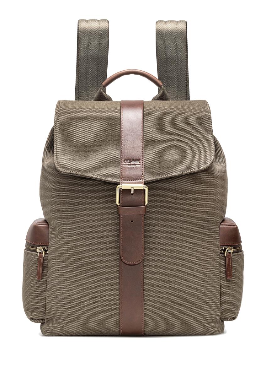 Men's khaki backpack TORMN-0371-55(Z25), front product view on white background.