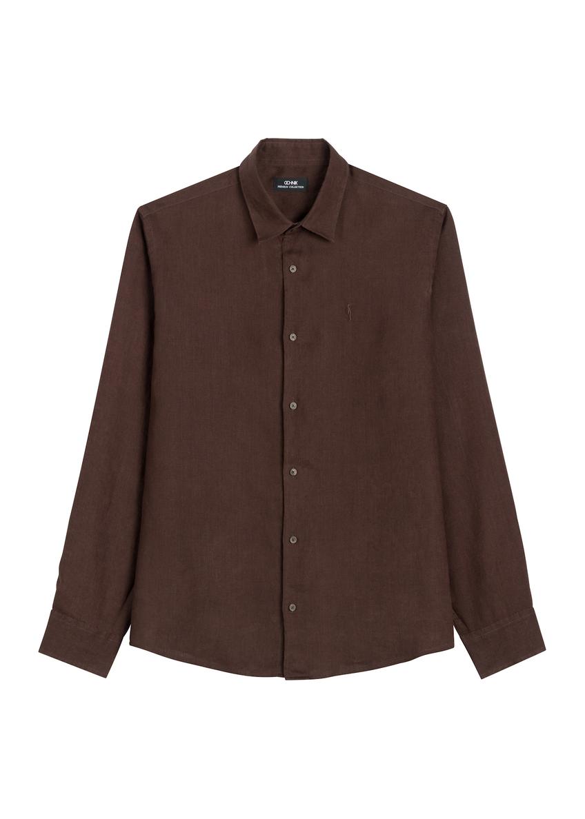 Brown linen men's shirt KOSMT-0321A-1I(W26)