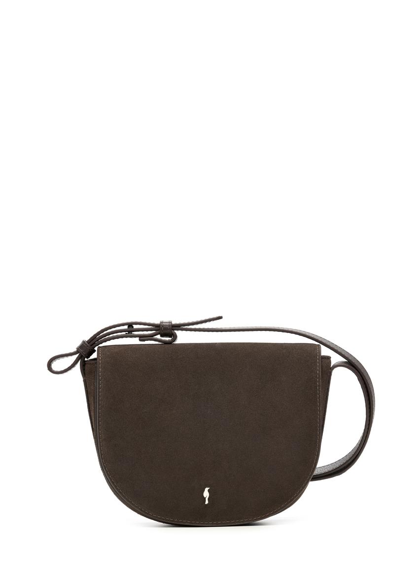 Women's brown suede messenger bag TORES-1398-1I(Z26), front product view on white background.