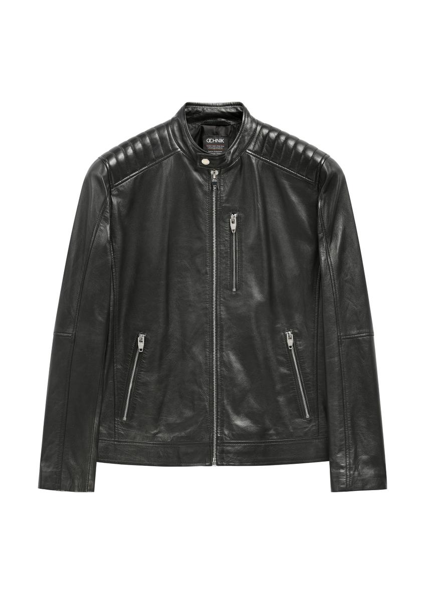 Men's leather jacket with stand-up collar KURMS-0191A-99(KS)