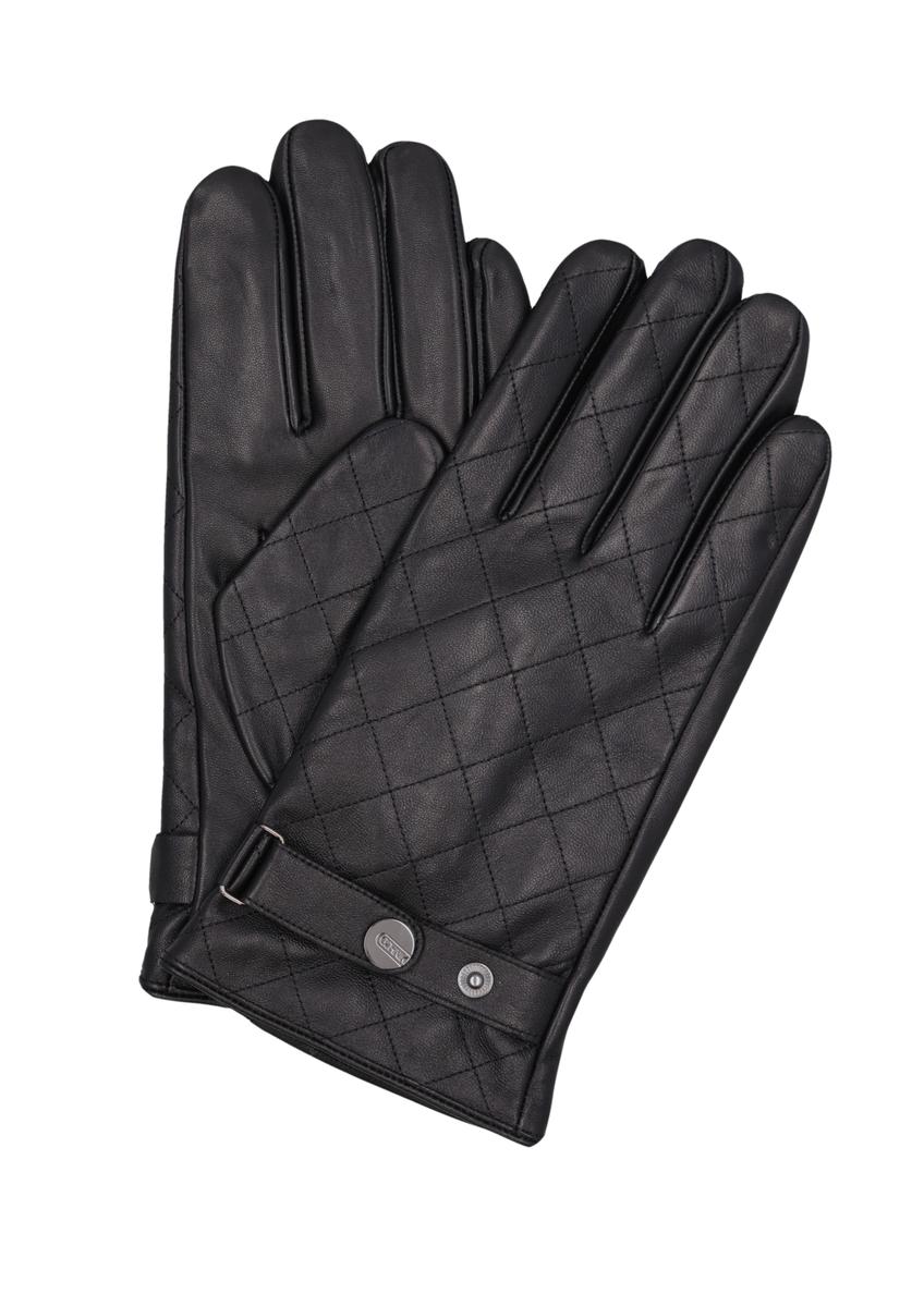 Men's black leather gloves with wool REKMS-0082-9P(Z26), front product view on white background.
