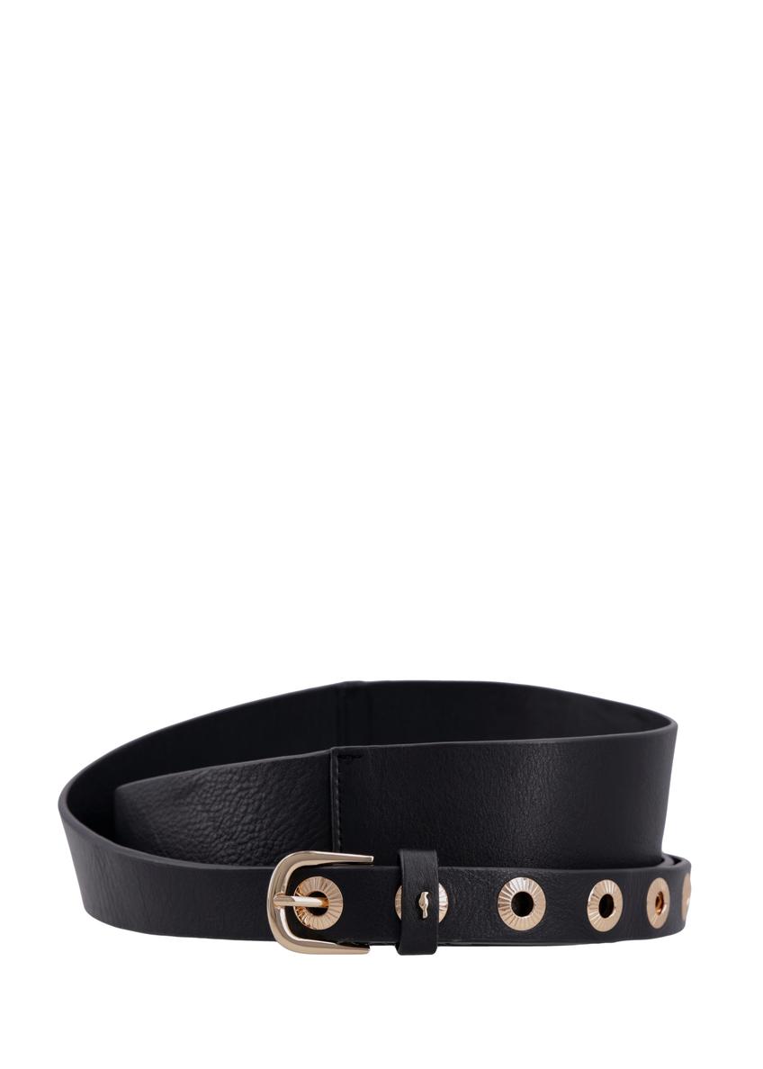 Black leather women's belt PASDS-0350-99(Z26), front product view on white background.