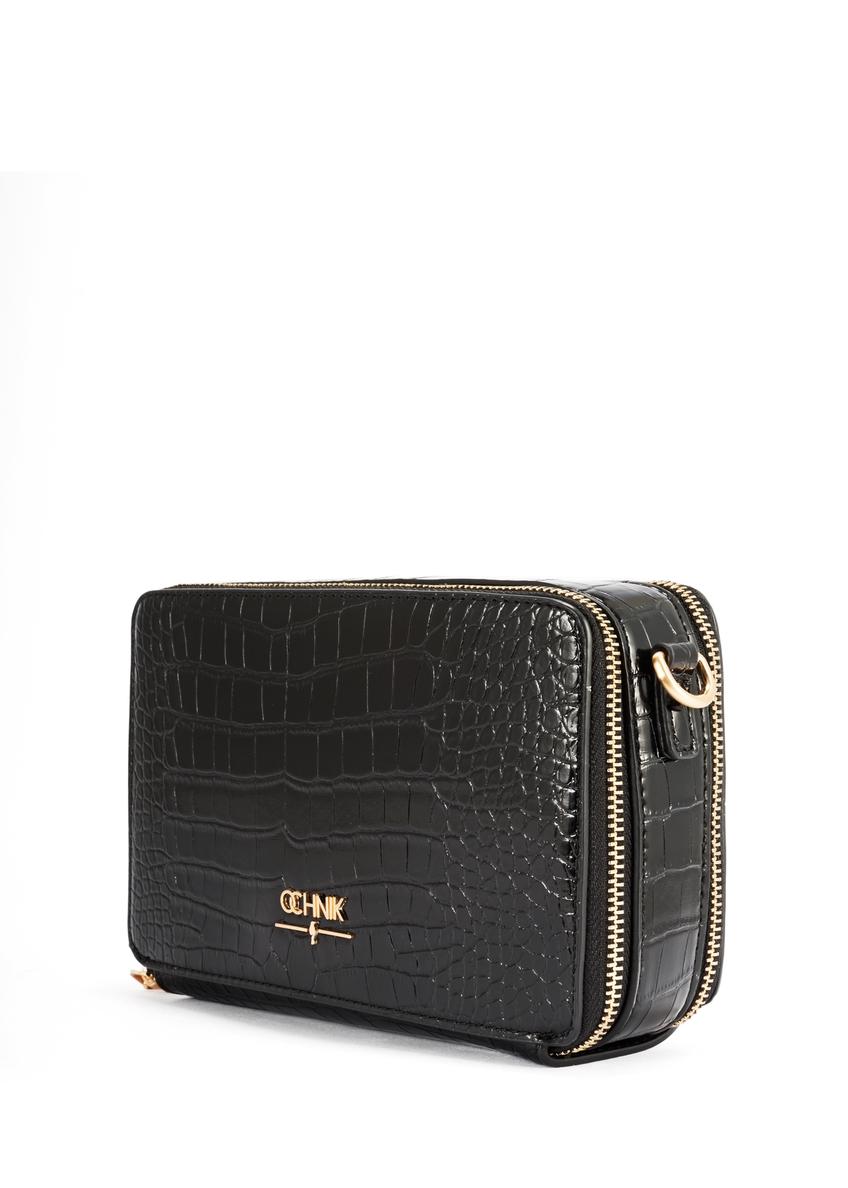Black small women's handbag with croco motif TOREC-1049-99(Z25)