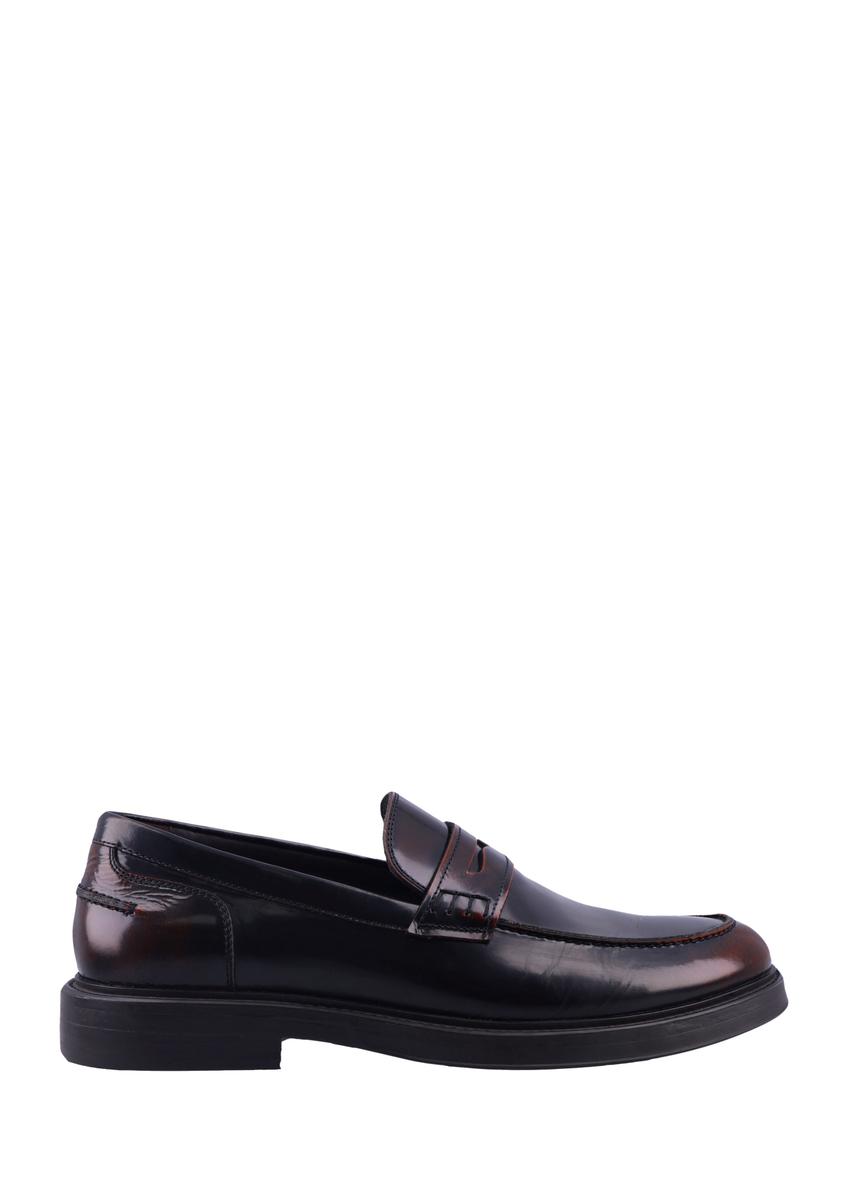 Men's dark brown leather moccasins BUTYM-0588-1I(Z26), side product view on white background.