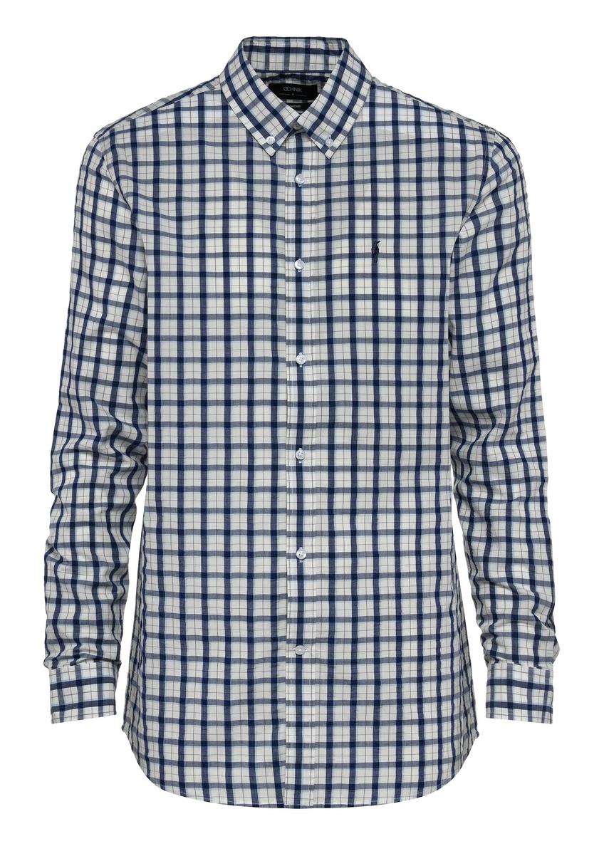 Men's blue checkered shirt KOSMT-0340-61(W25)-01