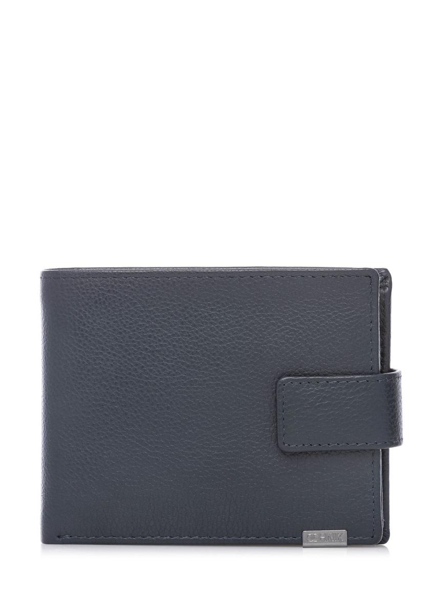 Men's leather wallet in navy blue PORMS-0694-7E(W26) - front product view, on white background.