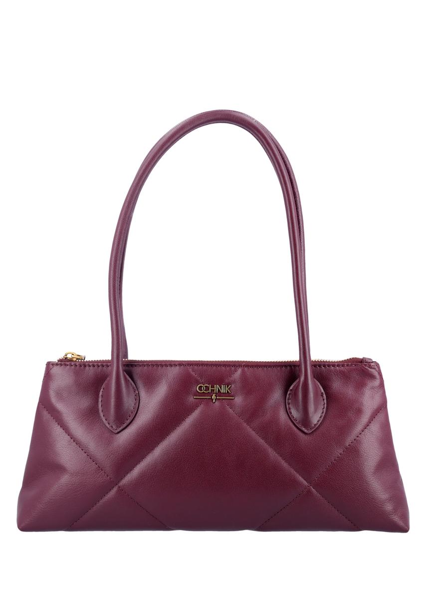 Burgundy, trapezoidal women's handbag with decorative stitching TORES-1363-4D(Z26)