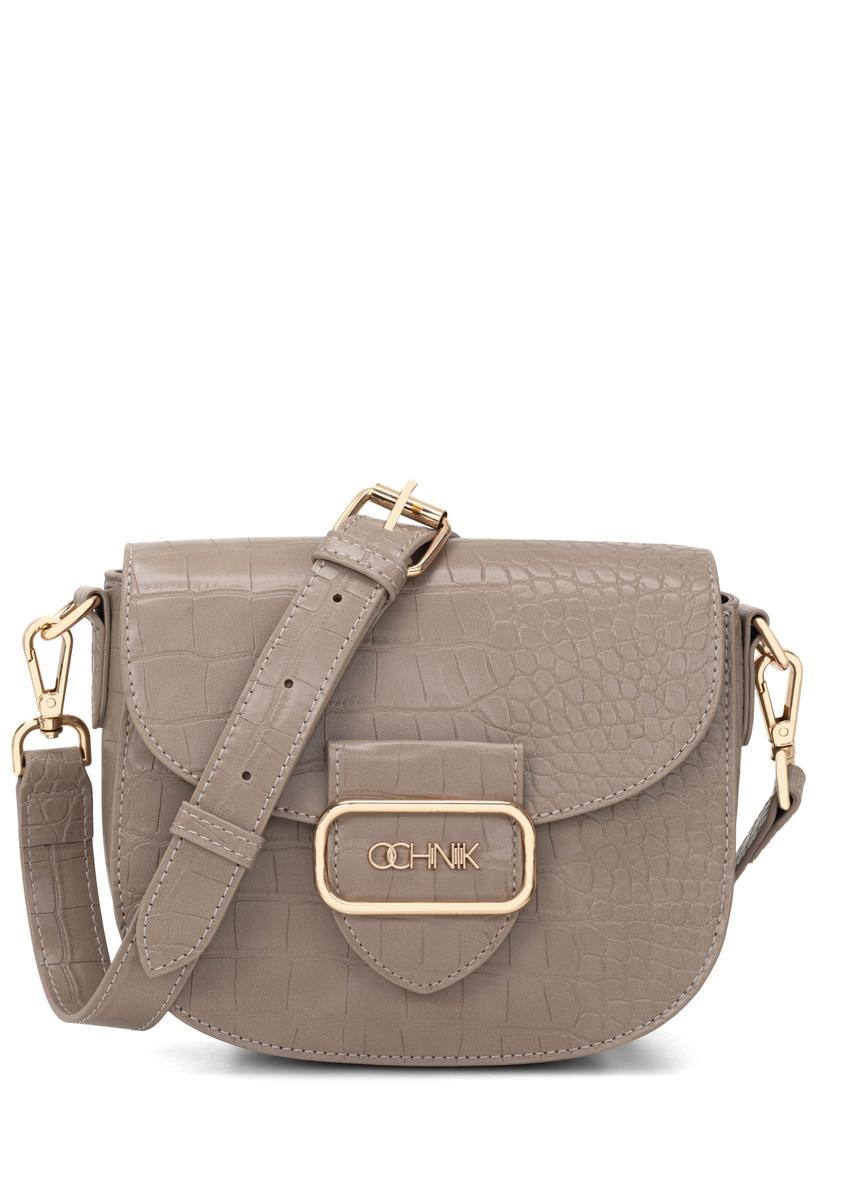 Beige women's croco messenger bag TOREC-0880-1D(W26), front product view on white background.