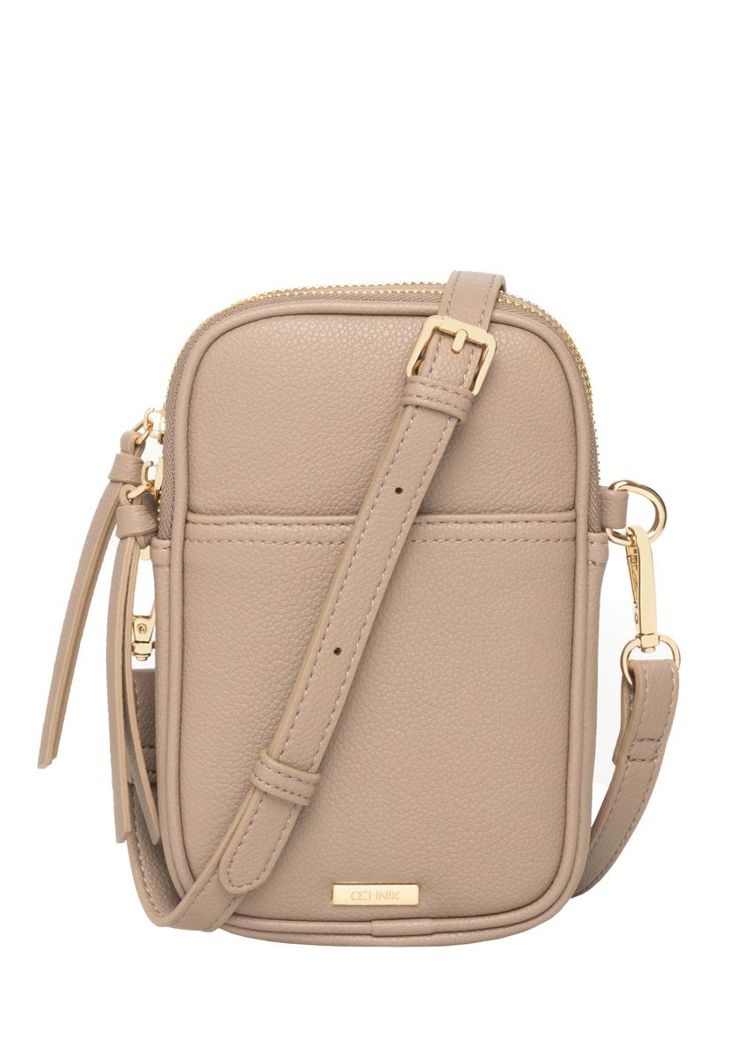 Beige mini women's phone bag TOREC-1368-1B(Z26), front product view on white background.