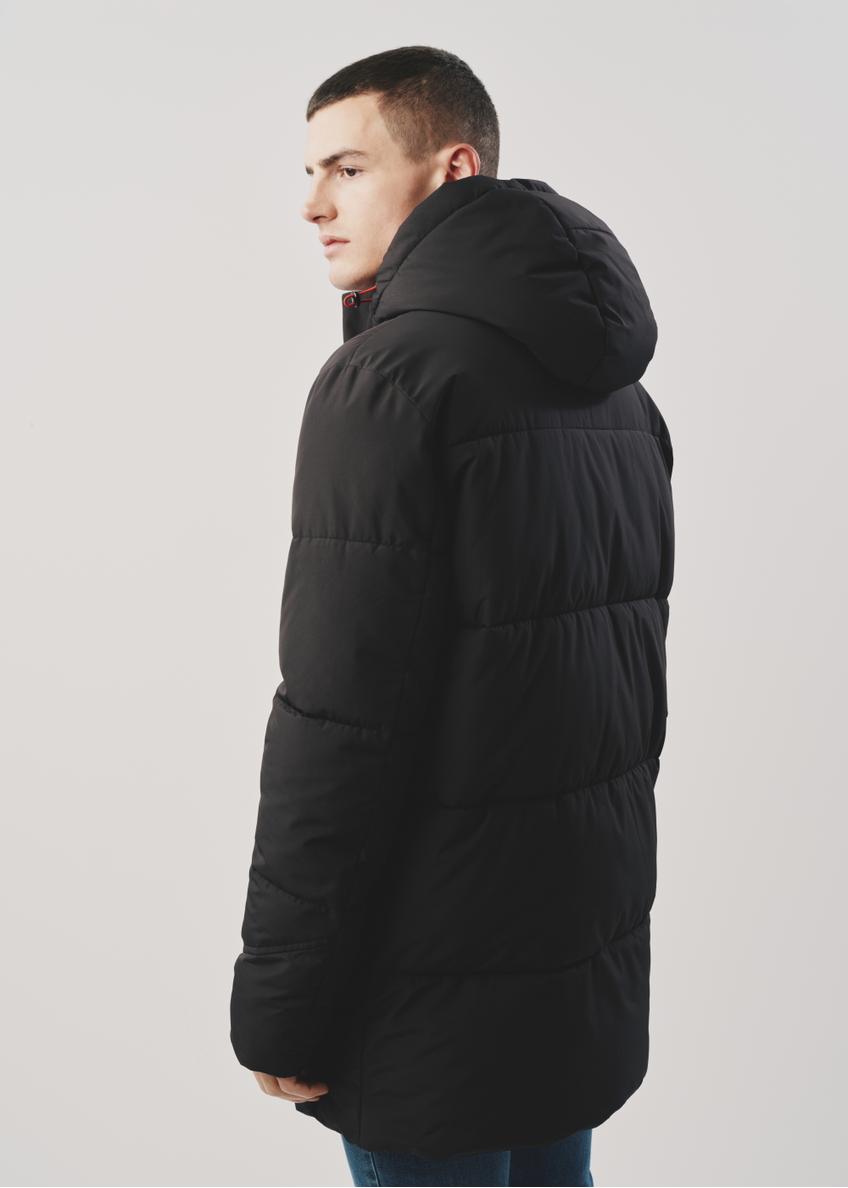 Men's long black jacket with hood KURMT-0274-99(Z23)