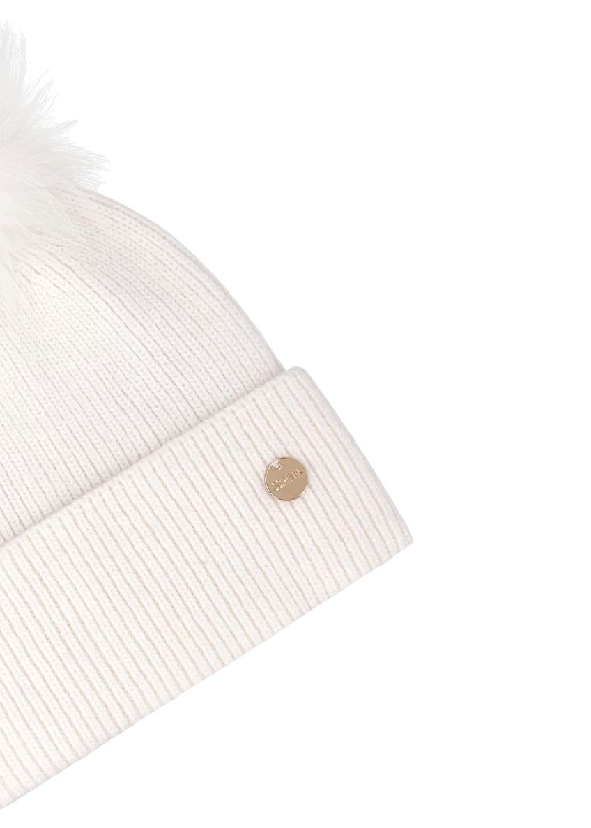 Women's ecru hat with fur pompom CZADT-0221-0B(Z26)