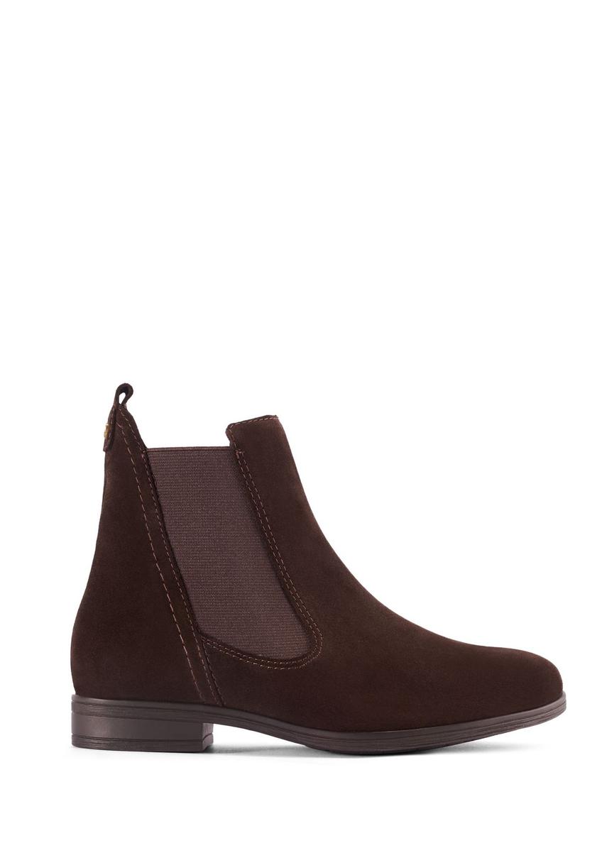 Women's brown suede ankle boots BUTYD-1009-1I(Z26) - side view of the product on a white background.