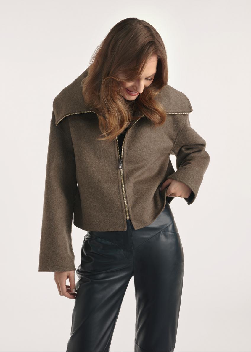 Short women's coat in brown color PLADT-0066-89(Z25)