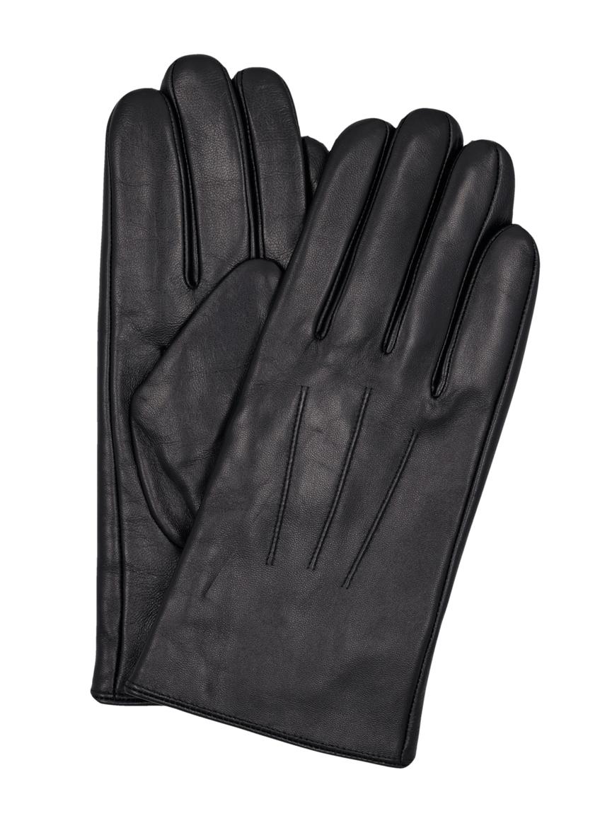 Men's black leather gloves REKMS-0088-99(Z26), front product view on white background.